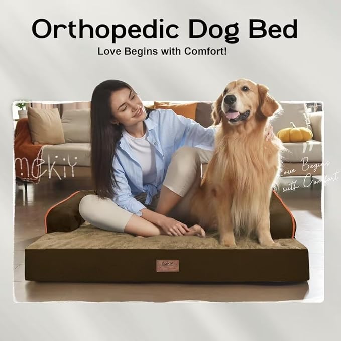Extra Large Dog Bed-Orthopedic Waterproof XL Dog Bed for XLarge Extra Big Dogs - Foam Couch Sofa Washable with Removable Cover-Brown