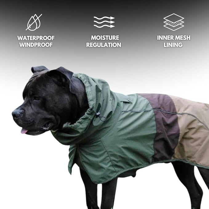 Spark Paws Dog Raincoat, Waterproof Windproof Rain Jacket, for Small Medium Large Extra Large Dogs, Reflective Breathable Full-Body Coverage Dry Suit - Green Brown Tan, 4XL