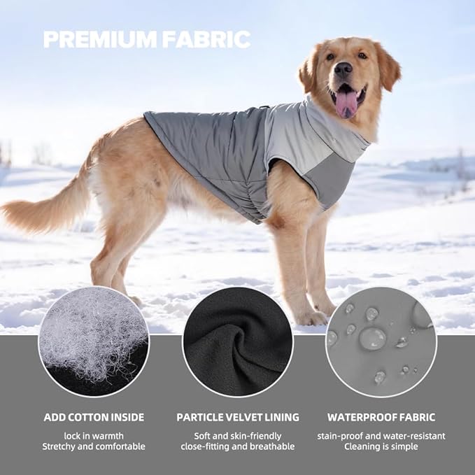 Dog Coat, Waterproof Dog Winter Jacket in Puppy Cold Weather Windproof Coats Reflective Pet Vest, Zip-Up Cold Weather Coats for Small Medium Dogs (White and Gray, S)