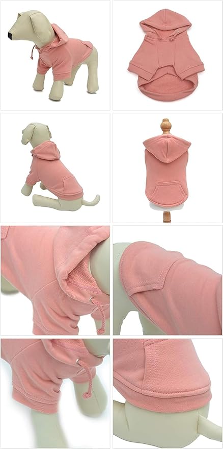 Lovelonglong Blank Basic Hoodie Sweatshirt for Dogs 100% Cotton Fits Small Medium Dachshund Large Dog Lotus-Pink 4XL