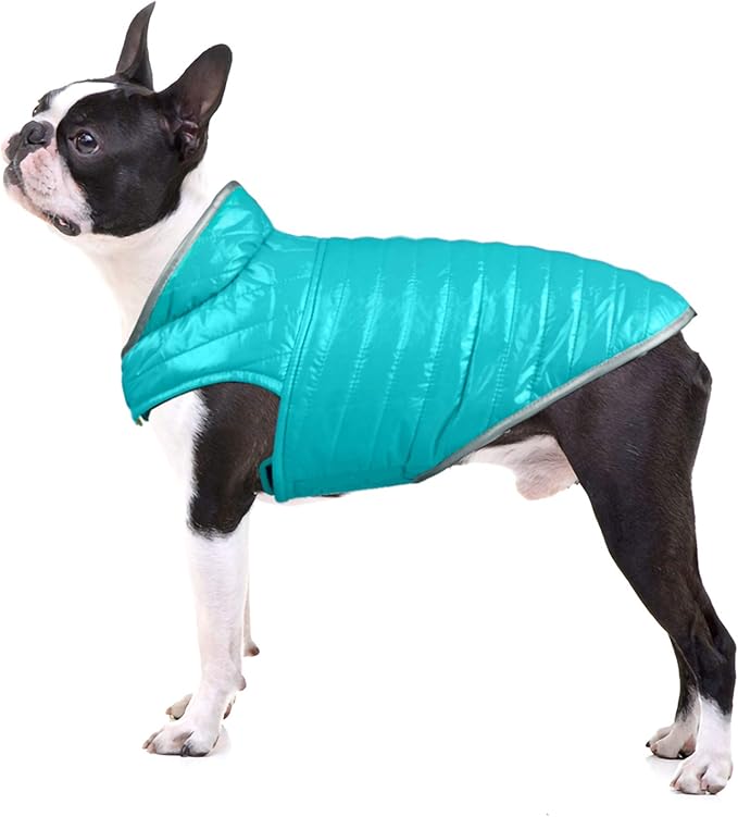 Mogoko Reflective Reversible Dog Winter Coat with Harness/Leash Hole, Waterproof Pet Jacket Warm Vest for Cold Snow Weather (Yellow/Green)