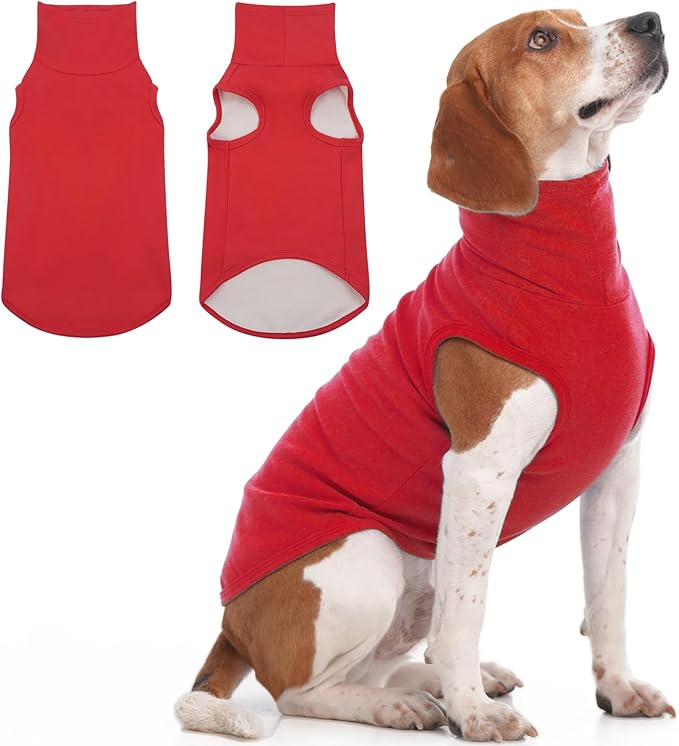 IECOii Dog Fleece Vest Sweater - Stretch Warm Pullover with Turtleneck,Red,Large, Easy On/Off Winter Dog Sweater for Medium Large Dogs Girl Boy, Winter Fall Jumpsuit with High Neck
