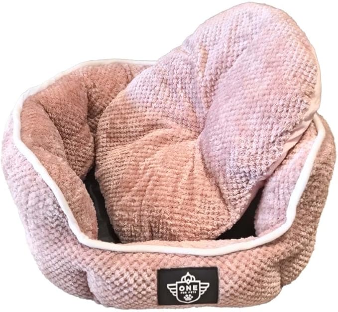 One for Pets Snuggle Pet Bed,Dog Bed, Cat Bed, Removable Washable Octagon Cuddle Bed,Anti Anxiety (Pink, Medium (22.5 Inch))