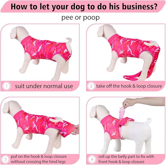 PetWarm Surgical Suit for Dogs Female, Pet Surgical Recovery Onesies Suit, Surgery Suit for Dogs, Professional Dog Abdominal Wounds Bandages, Camouflage Pattern, Pink, XS