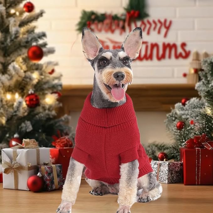 Dog Sweater Warm Pet Christmas Sweaters Pet Clothes Knitwear Dog Pullover for Poodle, West Highland, Pomeranian Puppy (Red S)