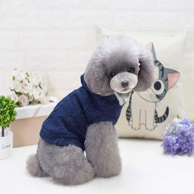 Rdc Pet Clothes Dog & Cat Winter Warm Turtleneck Sweater with Cap - Fleece Coat (XXL, Classic-Blue)