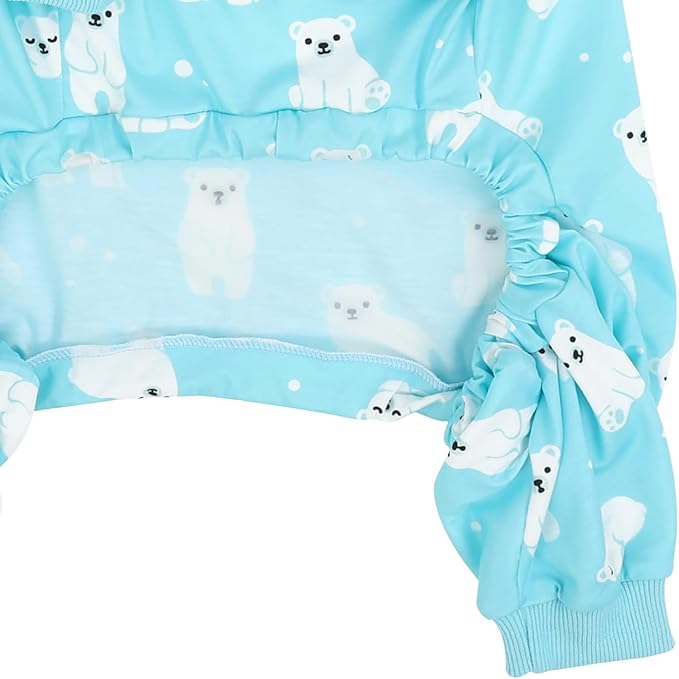 HDE Dog Pajamas One Piece Jammies Jumpsuit Pet Clothes Outfit Stretchy Lightweight Comfy Shirt Pjs for M-3XL Dogs Sleepy Polar Bears - M