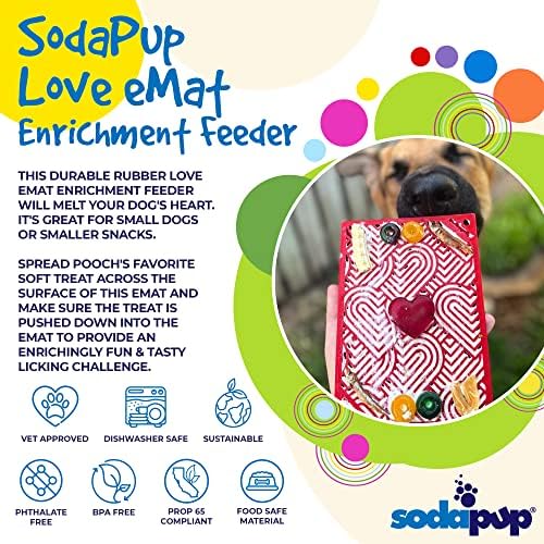 SodaPup Love eMat – Durable Lick Mat Feeder Made in USA from Non-Toxic, Pet-Safe, Food Safe Rubber for Mental Stimulation, Avoiding Overfeeding, Fresh Breath, Digestive Health, Calming, & More