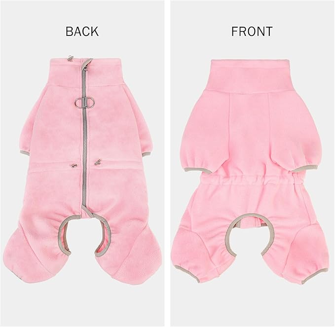 SCENEREAL Fleece Dog Winter Coat with Harness Built in, Soft Pajamas Warm Dog Sweater, Cold Weather Pet Jacket Jumpsuit Apparel Outfit for Large Dogs Walking Hiking Sleep, Pink L