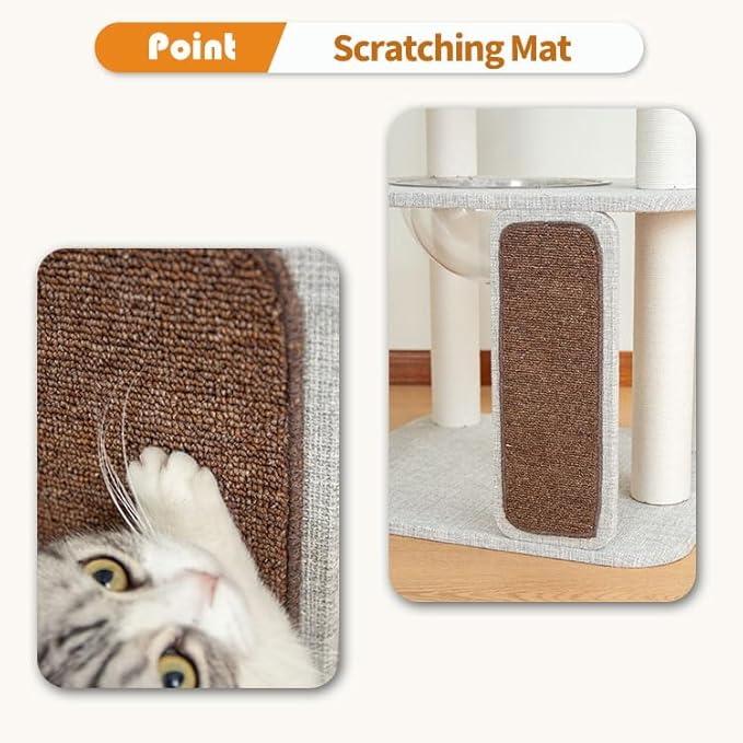 LULUCAT Mordern Cat Tree Tower 53'', Freestanding, Cushioned Bed, Large Base, for Multiple Cats, Compact,Winter and Summer Use, Summer Mat Included, for Large Cats (Light Gray 135cm)