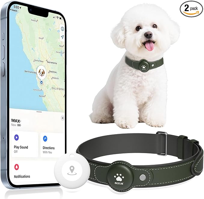 GPS Tracker for Dogs, 2 in 1 Smart Pet Collar (Only iOS), No Monthly Fee Waterproof Dog Collar with Real-time Tracking, Anti-Lost, 365-Day Long Battery GPS Tracker for All Sized Dogs(Locator Included)