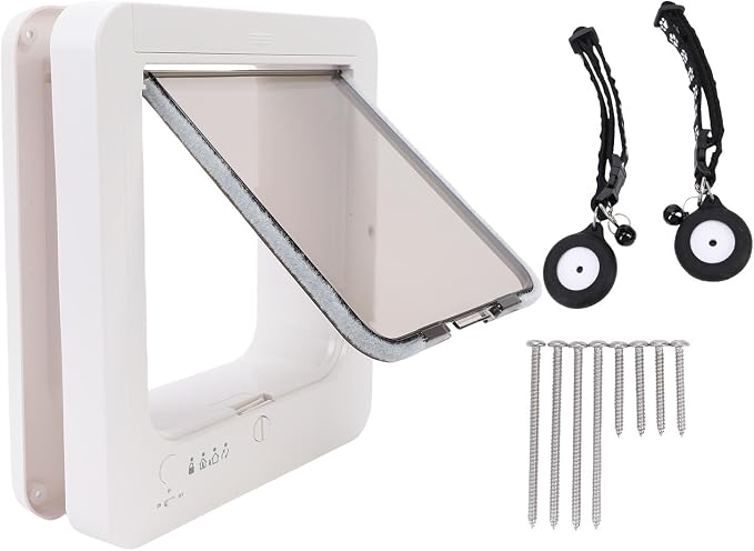 LICAEVEY Smart Cat Door Automatic Sensing with Collar Activated, 4-Way Locking Pet Door for Interior & Exterior Use with Safety Mechanisms