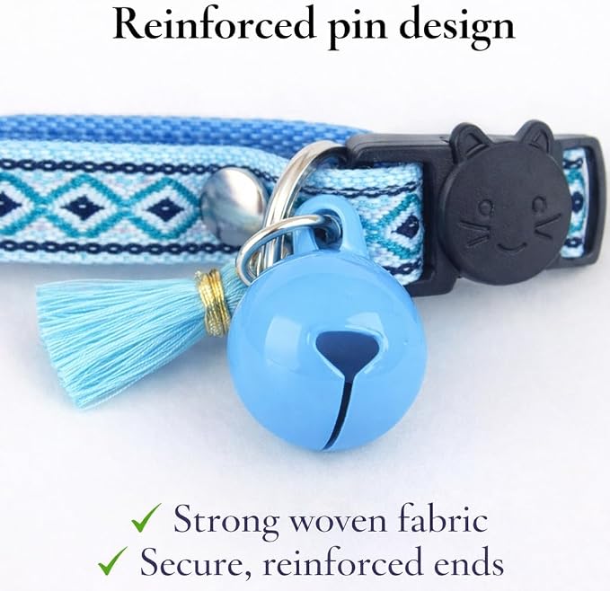 Cat Collar with AirTag Holder – Breakaway Lightweight Woven Cat Collar, Adjustable with Bell for Cats & Kittens (Sun & Sky Set) | Amazegoods
