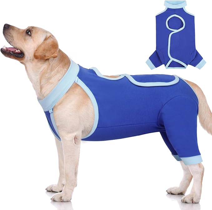 ROZKITCH Dog Surgery Leg Sleeve Rear Legs, Male Female Pet Prevent Licking Wound Elbow Knee Protector, Dog Recovery Suit Cone Collar Alternative Pants Shirt for Wound Heal Wrap Blue XL