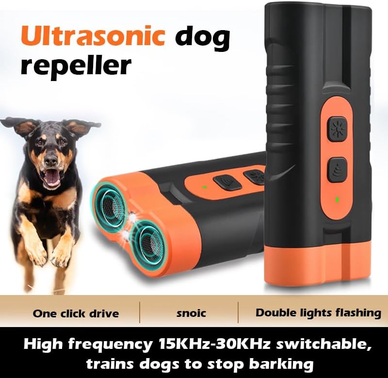 Dog Bark Deterrent Device Rechargeable,Anti Bark Tool for Dogs,Ultrasonic Dual Emitter 50ft Safe Correction Tools to Control Dog's Bark 25KHz,Trainer Barking Silencer Indoor&Outdoor with Flashlight