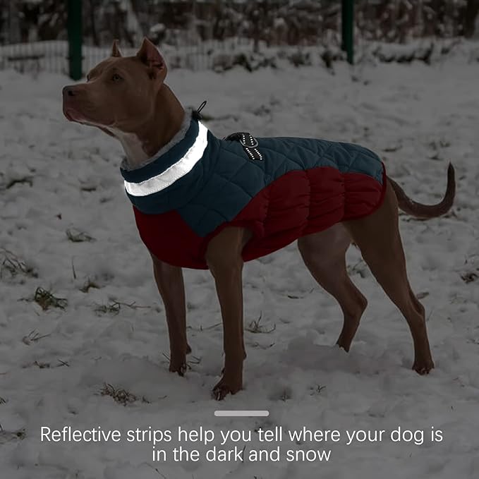 FUAMEY Dog Coat for Medium Dogs,Waterproof Dog Winter Jacket with Harness Built in Puppy Cold Weather Coats Reflective Pet Vest with Zipper Warm Fleece Dogs Snowsuit Windproof Dark Blue M