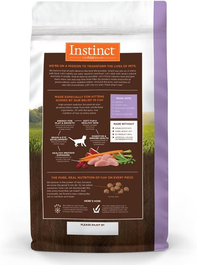 Instinct Original Kitten Dry Cat Food, Raw Coated Kibble, High Protein, Grain Free Recipe - Real Chicken, 4.5 lb. Bag