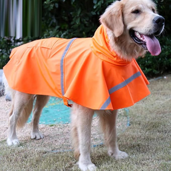 HAPEE Dog Raincoats with Reflective Strip Hoodie,Poncho Jacket for Large Dogs fit Golden Retriever Doodle (B2-Orange, 30C (100-120 lbs))