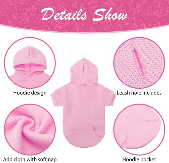 KOOLTAIL Basic Dog Hoodie - Soft and Warm Dog Hoodie Sweater with Leash Hole and Pocket, Dog Winter Coat, Cold Weather Clothes Sweatshirt for Small Medium Large Dogs Puppy Cat Boys Girls Pink SM