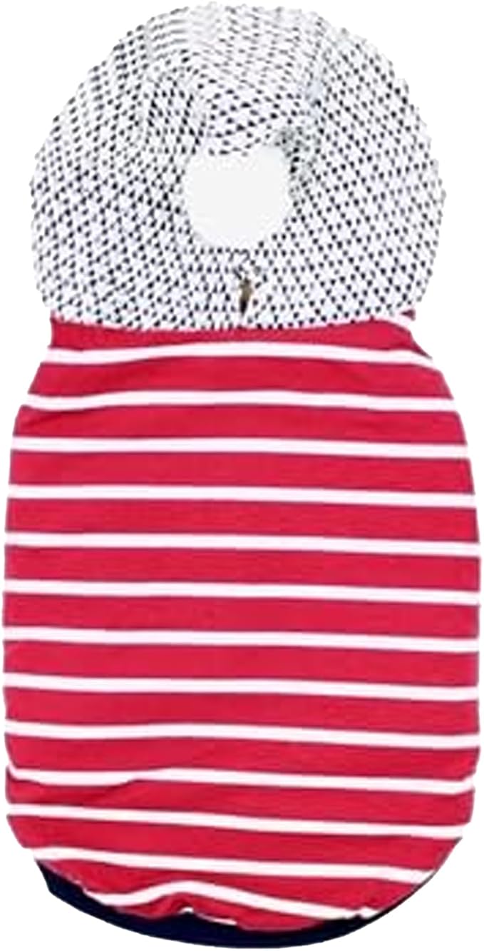 Parisian Pet Basic Dog Hoodie - Lightweight Red Striped Pom Pom Hoodie - Dog Sweatshirt - Pullover Hoodies for Dogs with Leash Hole and Pockets - Clothes for Small Dogs - S