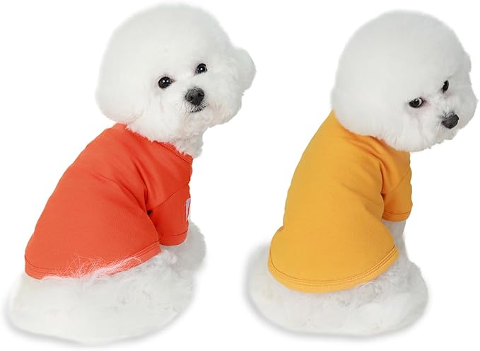 Koneseve Dog Shirts Breathable Cotton Dog Clothes Stretchy T-Shirt for Small Medium Large Dogs Cat Shirt Soft Puppy Outfit Kitten Apparel Pet Pullover Tee Blank Sweatshirt 2-Pack Yellow & Orange 5XL