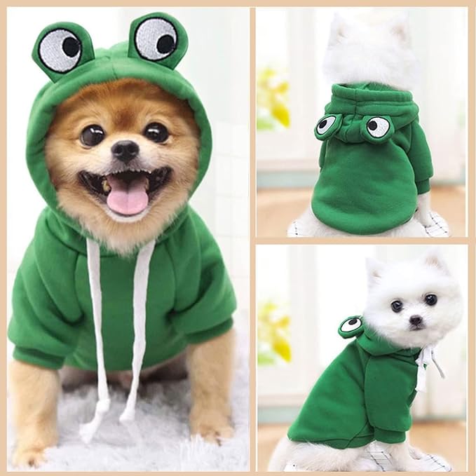 Dog Hoodie Basic Sweater Coat Cute - Frog Shape Warm Jacket Pet Cold Weather Clothes Outfit Outerwear for Cats Puppy Small Medium Dogs