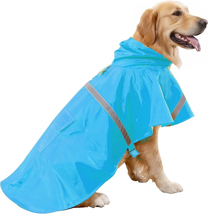 HAPEE Dog Raincoats with Reflective Strip Hoodie,Poncho Jacket for Large Dogs fit Golden Retriever Doodle (C3-Lake Blue, 30C (100-120 lbs))