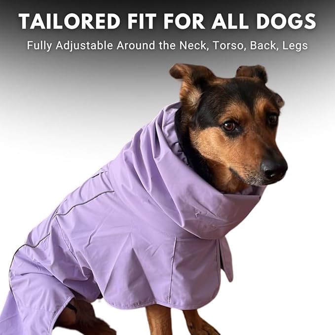 Spark Paws Dog Raincoat, Waterproof Windproof Rain Jacket, for Small Medium Large Extra Large Dogs, Reflective Breathable Full-Body Coverage Dry Suit - Purple - 2XL