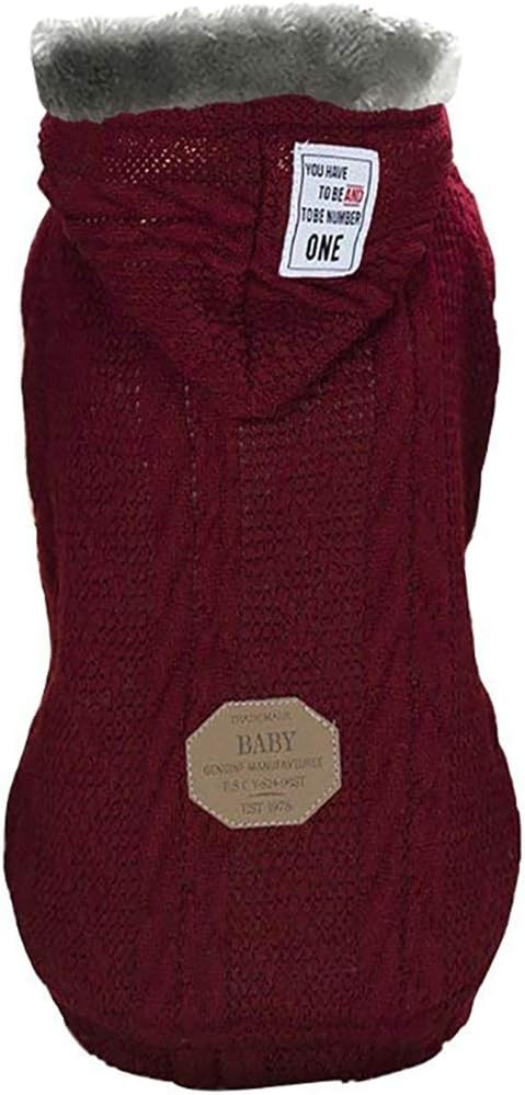 Rdc Pet Clothes Dog & Cat Woolen Sweater with Cap - Winter Warm Turtleneck Fleece Coat for Small & Medium Dogs (M, Classic-Red)