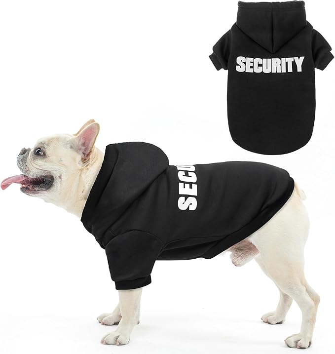 SCENEREAL Security Dog Hoodie Sweaters for Small Medium Large Dogs, Brushed Fleece Dog Clothes with Hat,Soft Cotton Winter Spring Coat All Weather Clothes, Classic Halloween Costume with Leash Hole