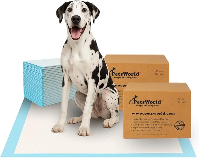 PETSWORLD Giant Dog Potty Pads, Odor-Eliminating, 36" x 36", Ultra Absorbent 5-Layer Leak-Proof Training Pads for Dogs & Cats (36x36, 200 Count)
