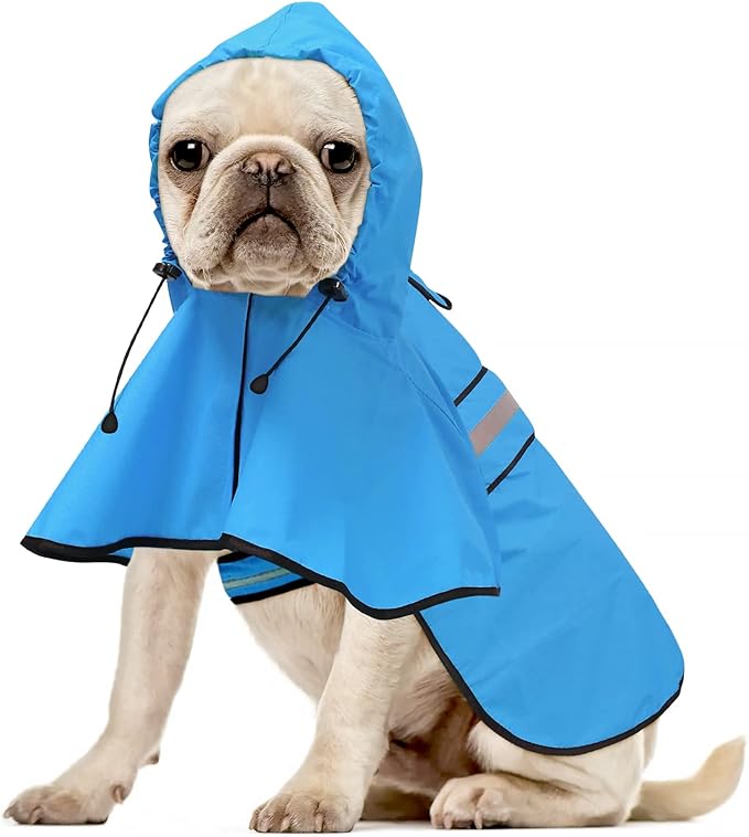 Waterproof Reflective Dog Raincoats - Adjustable Puppy Rain Coat Jacket, Lightweight Dog Hooded Slicker Raincoats Poncho for Small to X- Large Dogs and Puppies (Blue, Small)