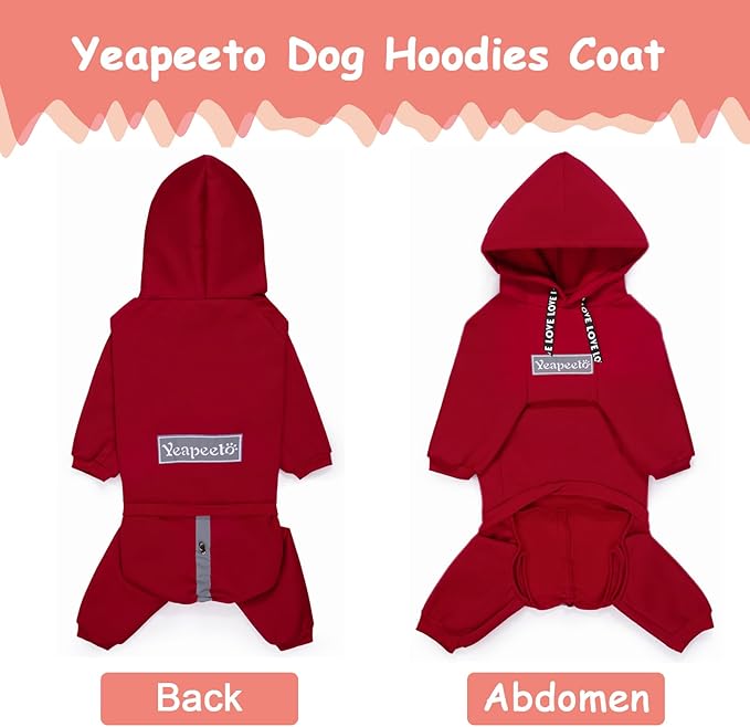 Dog Hoodies Winter Coat for Large Medium Dogs, Pullover 9 Legs Warm Coat Hooded Sweatshirt, Fleece Hoodie for Cold Weather (Red, X-Large)