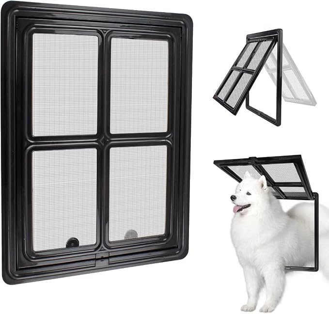 NAMSAN Dog Screen Door, Passage Size 12 x 16 inches, Dog Door for Screen Door, Large Pet Door for Sliding Door, Magnetic Automatic Closing, Self-Assembly, Lockable, Black
