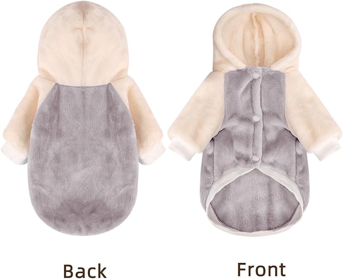 FabriCastle Dog Hoodie Sweater for Small Dogs Boy and Girl, Small Dog Clothes XS XXS Puppy Sweatshirt, Pet Outfit, Cat Clothing Super Soft Warm Snap On Closure (Lightgrey-Cream, Medium)
