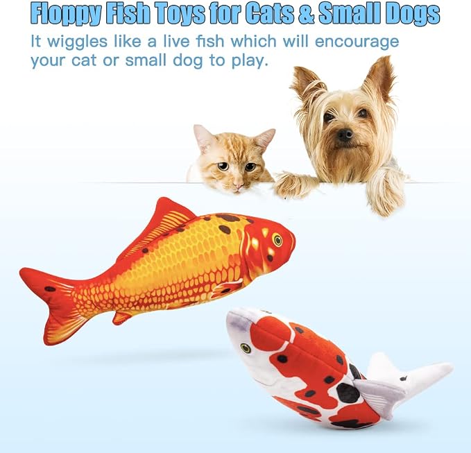 TOOGE 2 Pack 9" Floppy Fish Cat Toys with SilverVine and Catnip for Indoor Cats for Small Dogs Interactive Automatic Flopping Fish Cat Kicker Toys for Cats Puppy Small Dog
