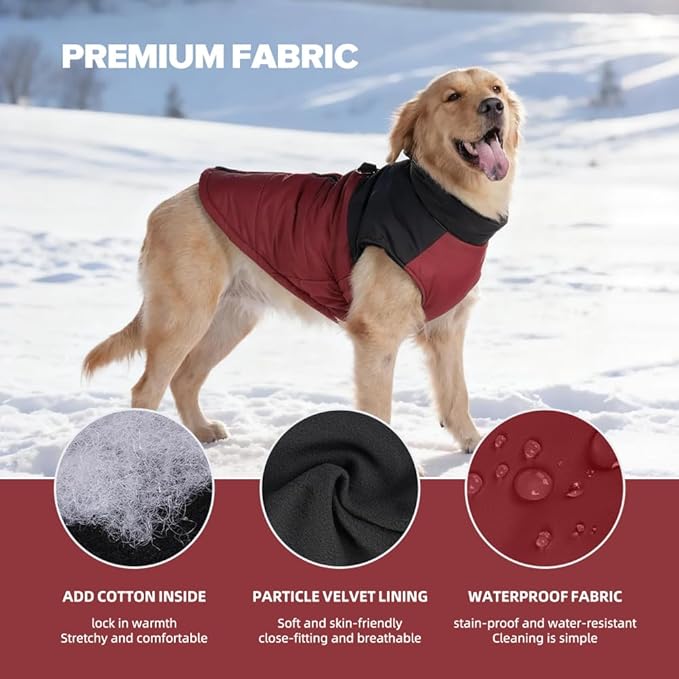 Dog Coat, Waterproof Dog Winter Jacket in Puppy Cold Weather Windproof Coats Reflective Pet Vest, Zip-Up Cold Weather Coats for Small Medium Dogs (Red and Black, S)