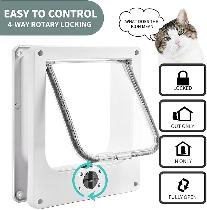 EASY JOY Cat Doors(Outer Size 11.6" x 10"), 4-Way Locking Cat Door for Interior Exterior Doors, Weatherproof pet Door with Magnet for Cat or Dog < 23.6 inches in Girth(White XL)
