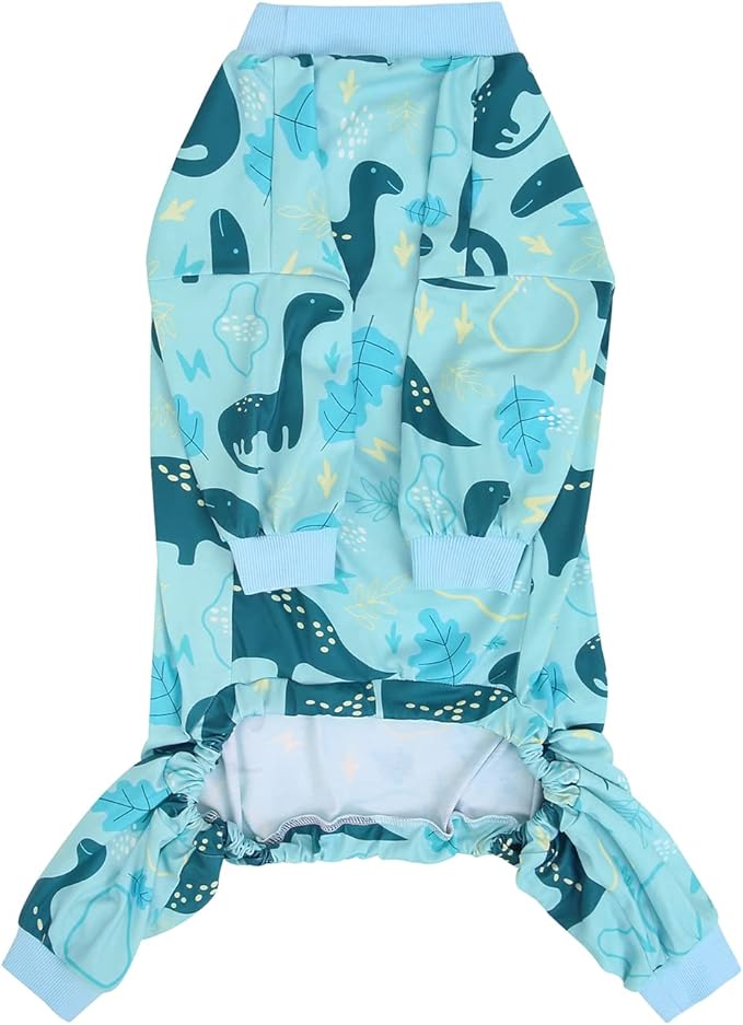 HDE Dog Pajamas One Piece Jammies Jumpsuit Pet Clothes Outfit Stretchy Lightweight Comfy Shirt Pjs for M-3XL Dogs Dinosaurs - XXL