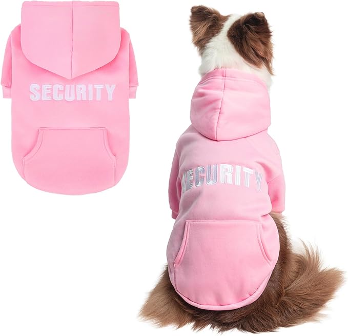 SCENEREAL Security Dog Hoodie Sweater for Large Medium Small Dogs, Embroidered Dog Clothes with Hat Pockets and Leash Hole, Soft Warm Fleece Pets Cold Weather Halloween Costumes for Boys Girls