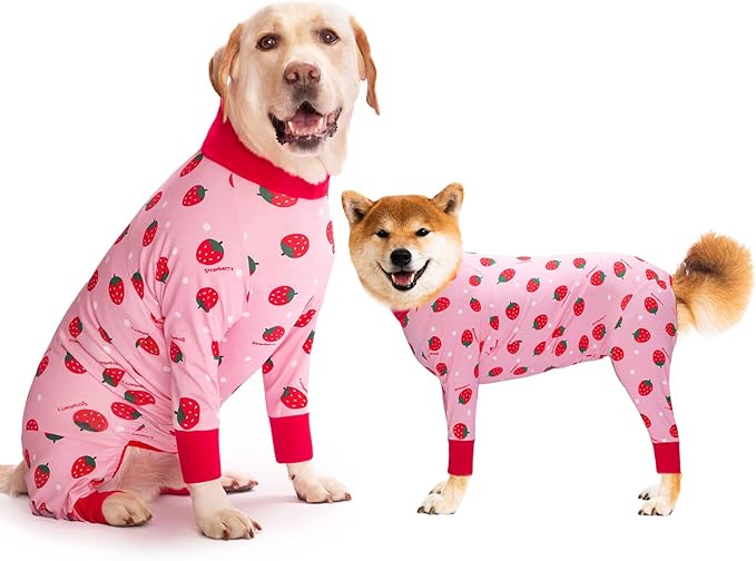 Dog Recovery Suit After Surgery Female Male, Medium Large Dog Neuter Shirt Cone Alternatives Prevent Licking Surgical Onesies (Strawberry, 2XL)