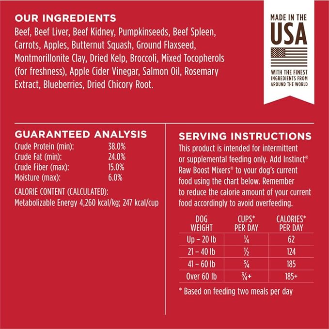 Instinct Raw Boost Mixers, Freeze Dried Dog Food Topper, Grain Free Recipe - All Natural Beef, 14 oz. Bag