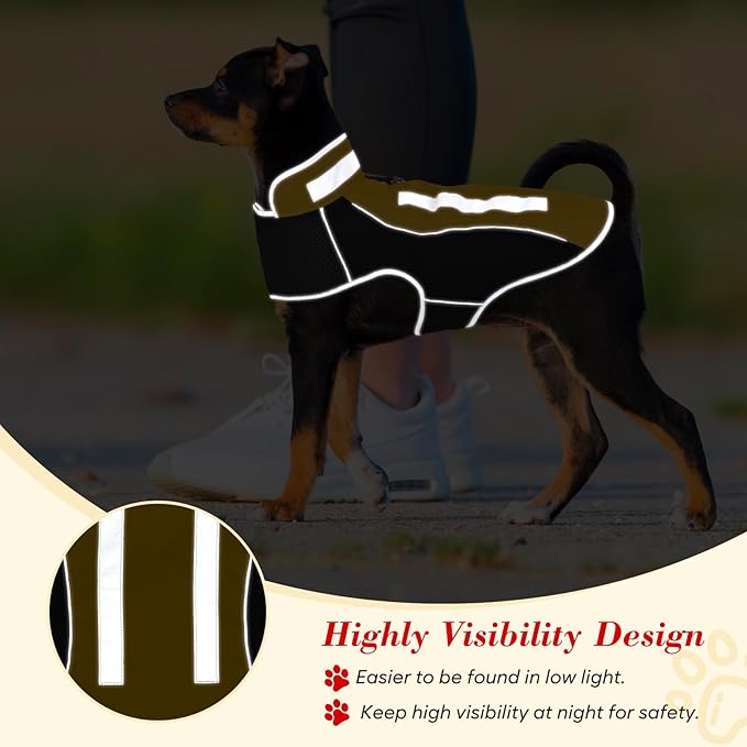 Small Dog Coat, Warm Dog Winter Jacket, Reflective Pet Jacket with Fleece Lined, Pet Clothes for Small Medium Dogs (Yellow, L)