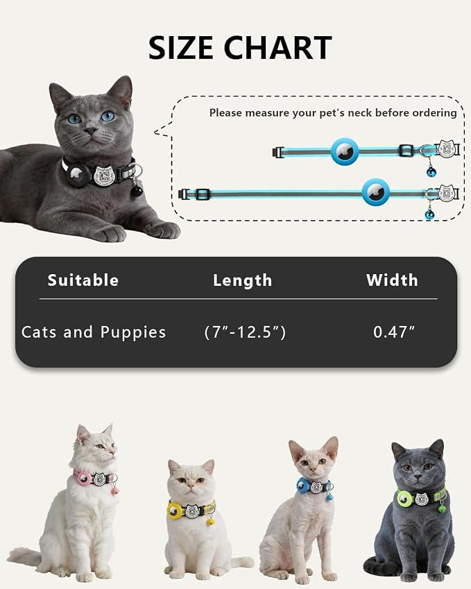 Cat Collar with AirTag Holder, QR Code Tag and Bell (Green)