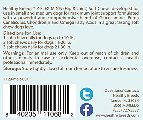 Healthy Breeds Maltese Z-Flex Minis Hip and Joint Support Soft Chews 60 Count