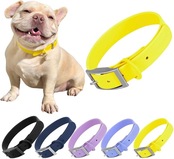 Waterproof Dog Collar, Soft Comfortable Pet Collars, Adjustable Odor Proof Heavy Duty Dog Collars Easy to Clean for Large, Medium Small Dogs by Bee N Buu (Yellow, Small (length8-12, Width 3/4"))