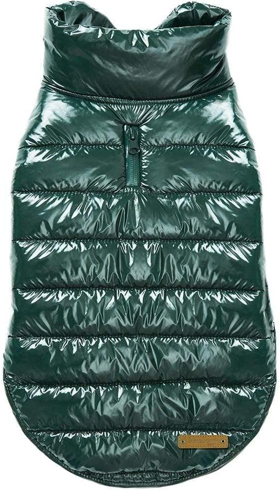 Blueberry Pet Cozy & Comfy Windproof Lightweight Quilted Fall Winter Glossy Dog Puffer Jacket in Hunter Green, Back Length 15.75", Size 14, Warm Coat for Medium Dogs