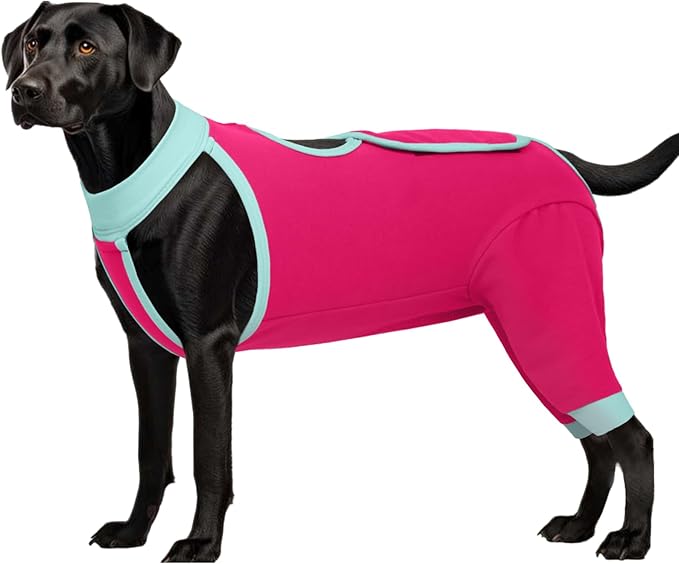 ROZKITCH Dog Surgery Leg Sleeve Rear Legs, Male Female Pet Prevent Licking Wound Elbow Knee Protector, Dog Recovery Suit Cone Collar Alternative Pants Shirt for Wound Heal Wrap Rosered S