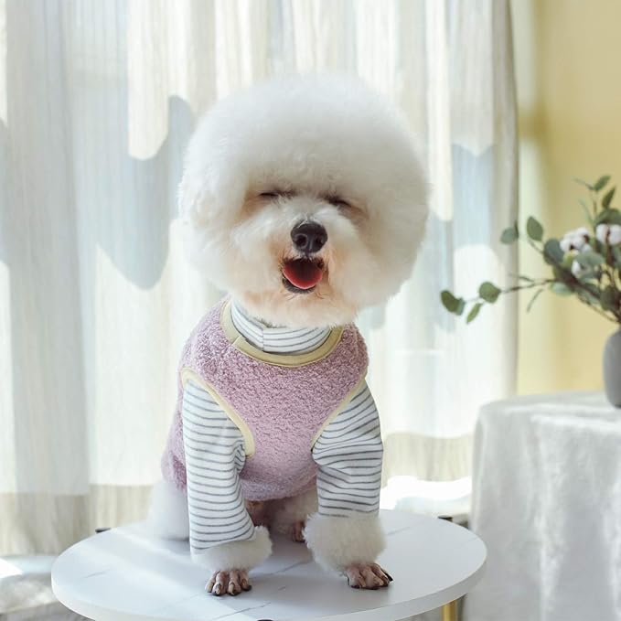 Warm Plush Dog Vest for Winter Soft Fleece Lining Sweater for Small dog Cat Cute Puppy Kitten Clothes Purple 16