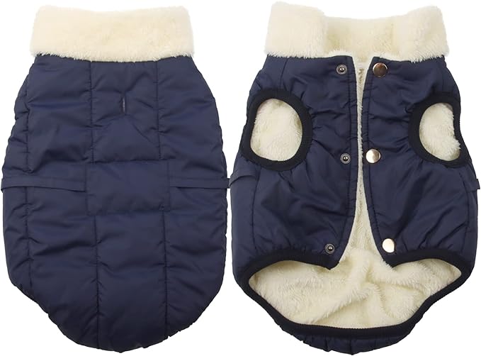Fleece Lined Warm Dog Jacket for Puppy Winter Cold Weather,Soft Windproof Small Dog Coat,Blue S